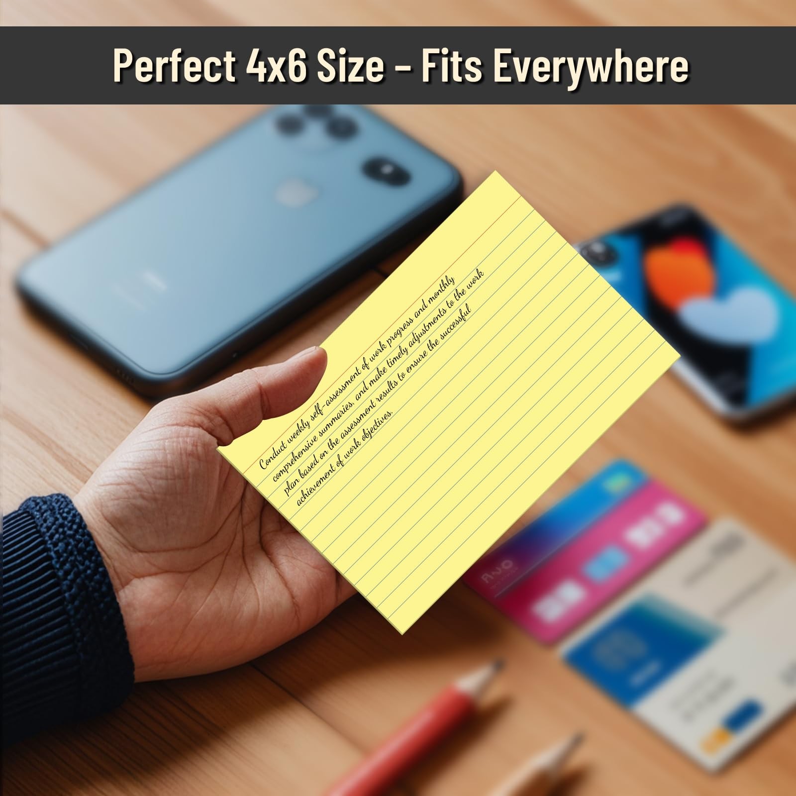 200 Pcs Index Cards 4 x6 Inch Ruled Yellow Index Cards, College Ruled Flash Card