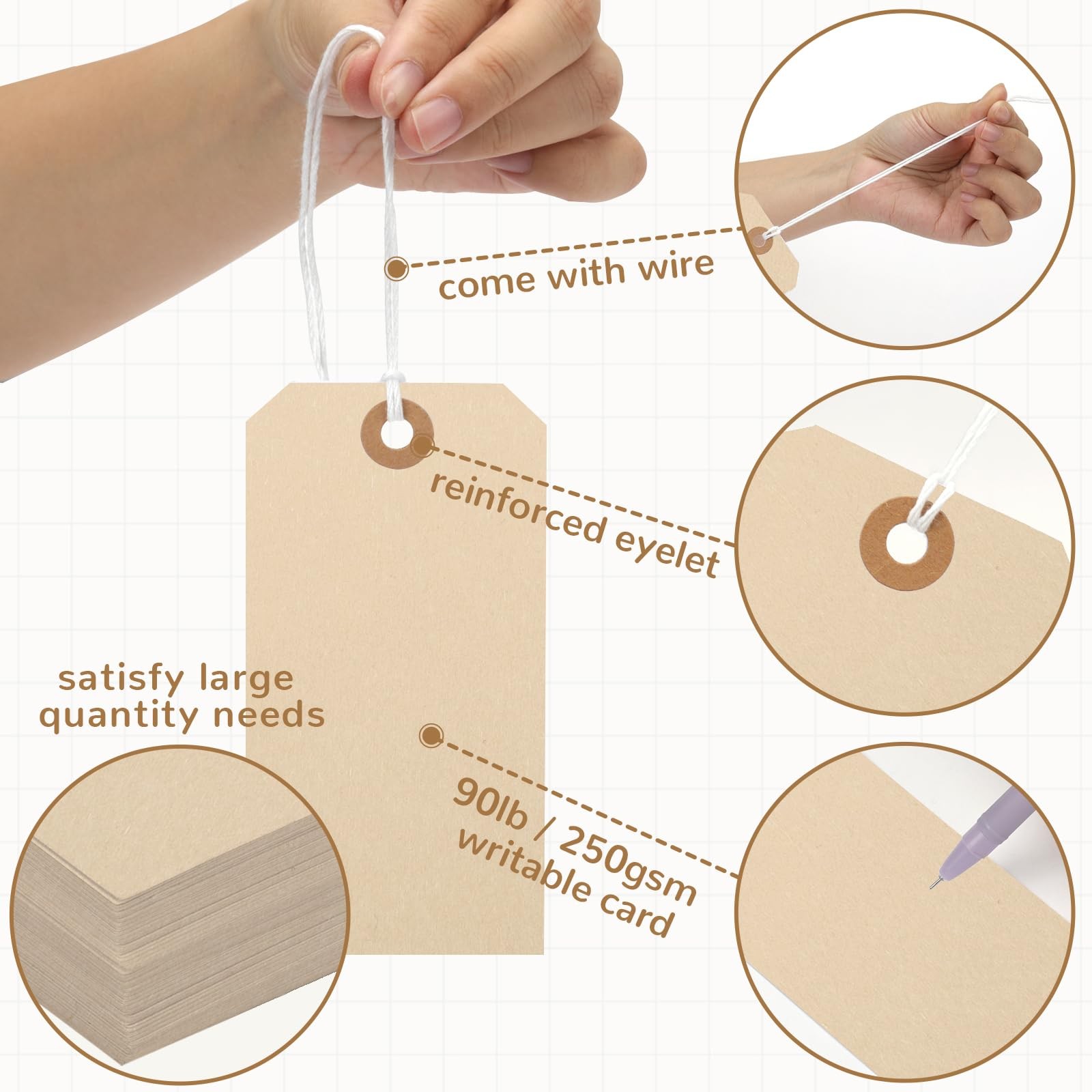 150PCS Blank Shipping Tag, 4 3/4 x 2 3/8 inches 4 x 2 Inch, Brown