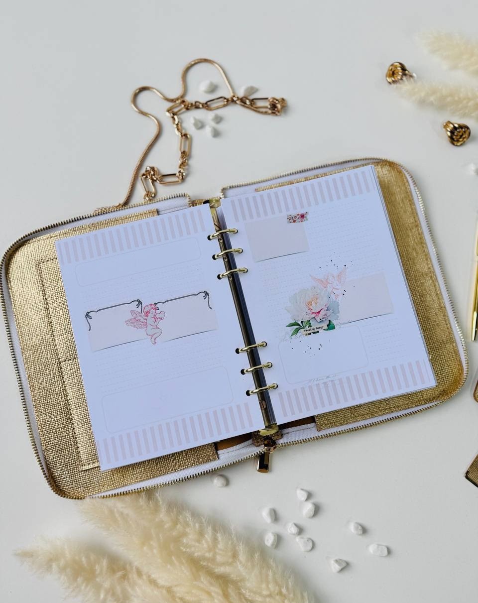 Golden leather Binder Planner Journal Gift A5. Dairy planner organizer handmade.