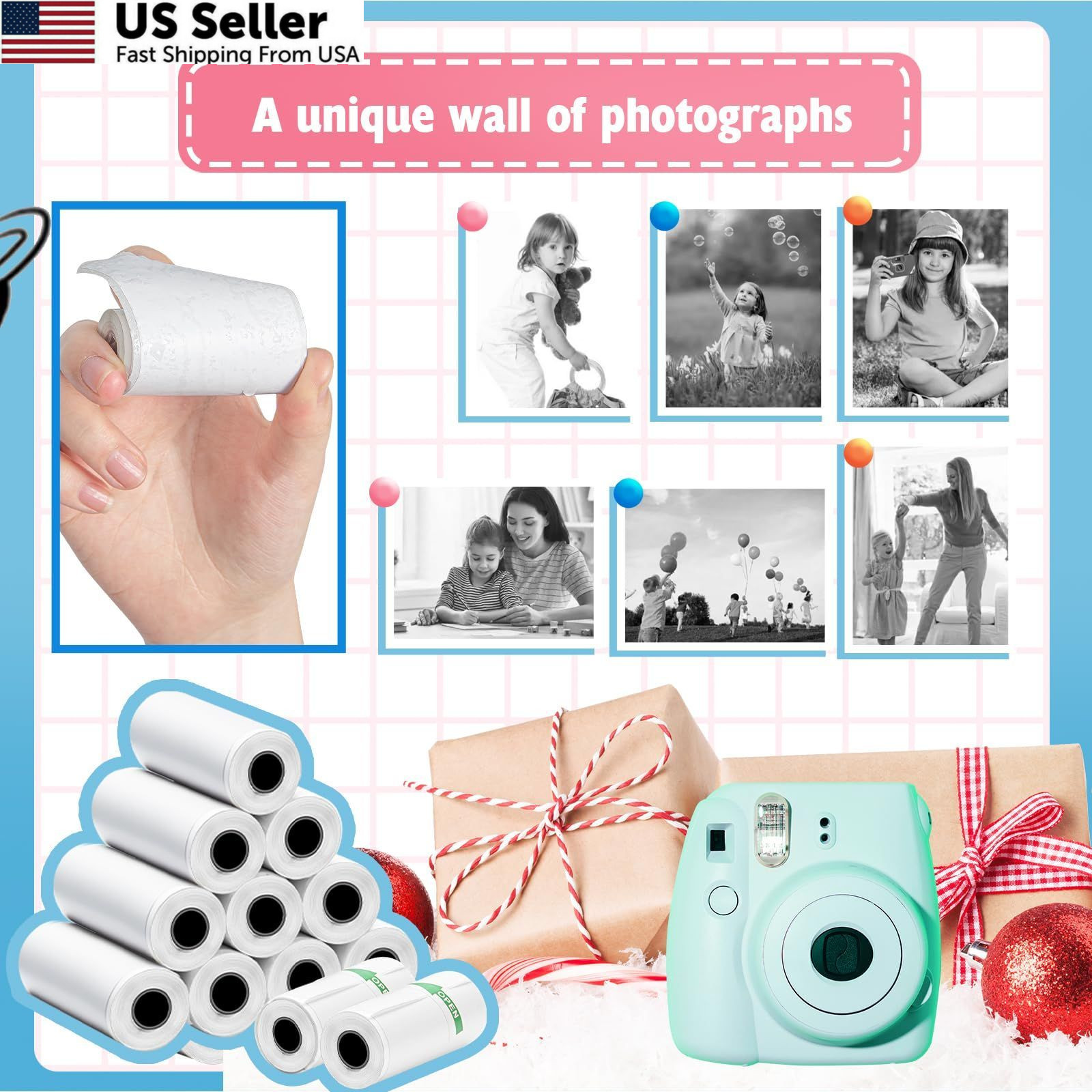 12 Rolls Mini Thermal Printer Sticker Paper, Kids Instant 12 Paper