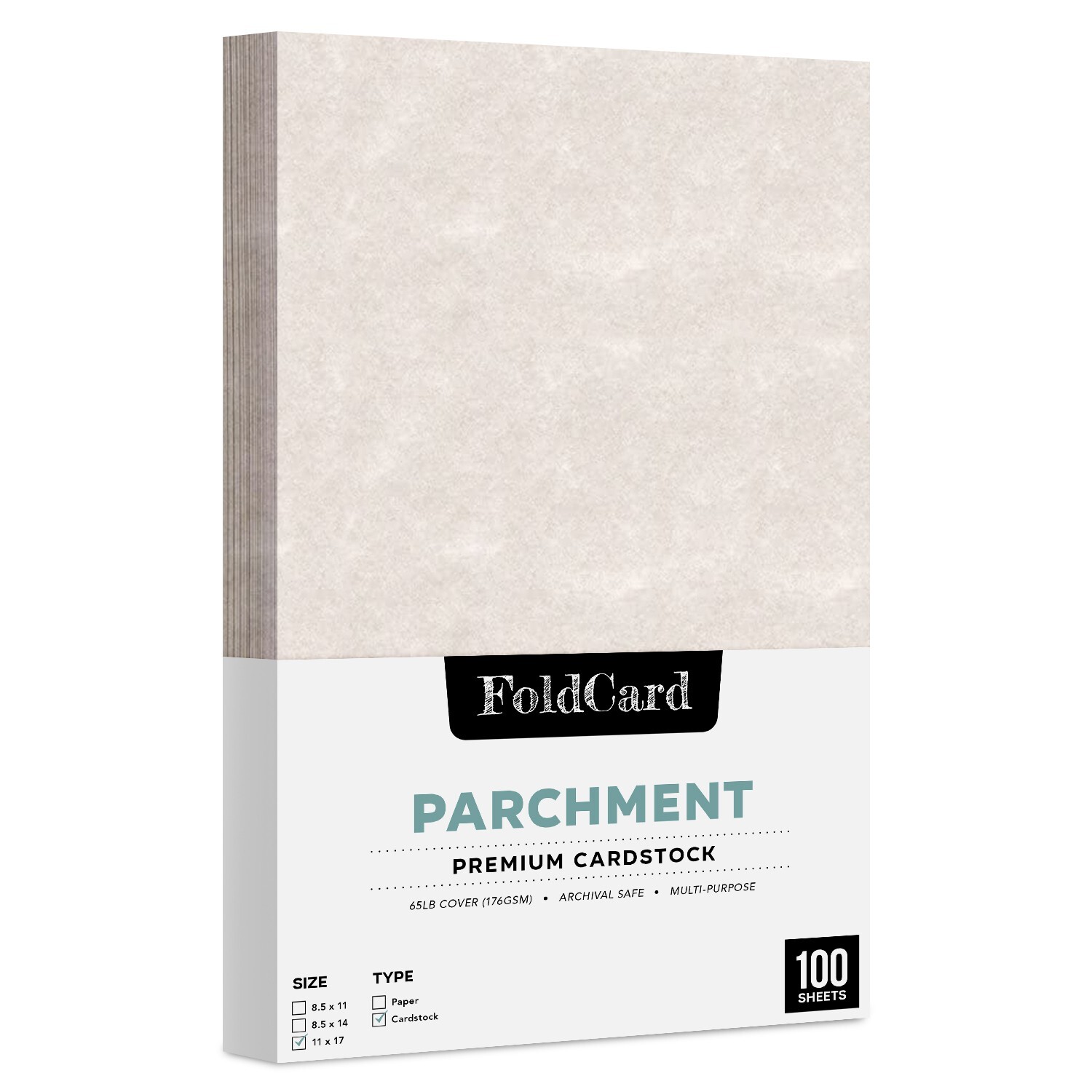 Pewter Parchment Card Stock Paper, 65lb Cover (176GSM), 11 x 17, 100 Sheets