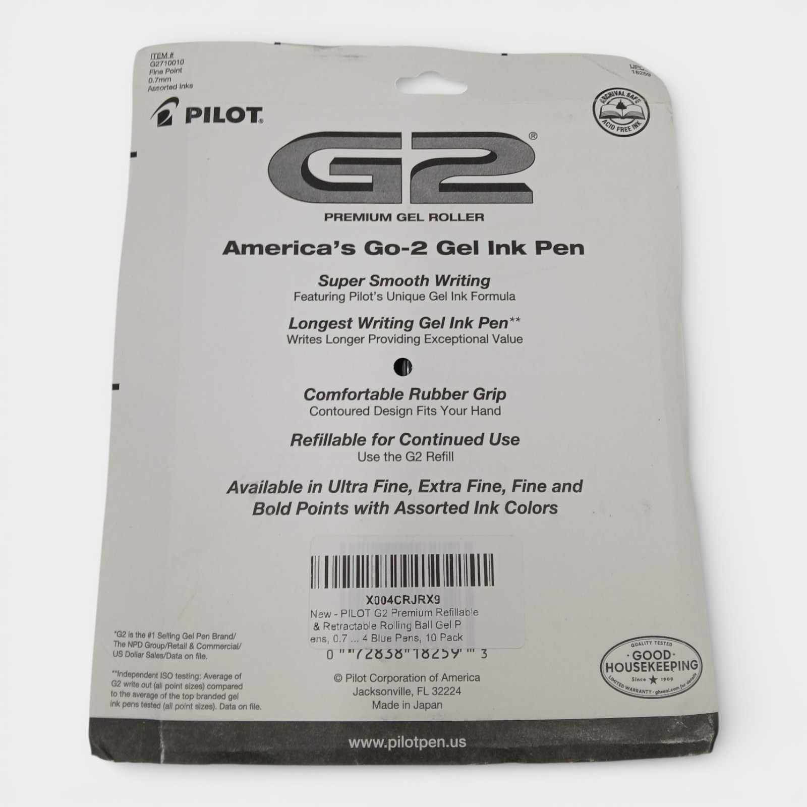 Pilot G2 Retractable Gel Pens 0.7mm Fine Point 6 Black & 4 Blue Pens 10 ct (Pack
