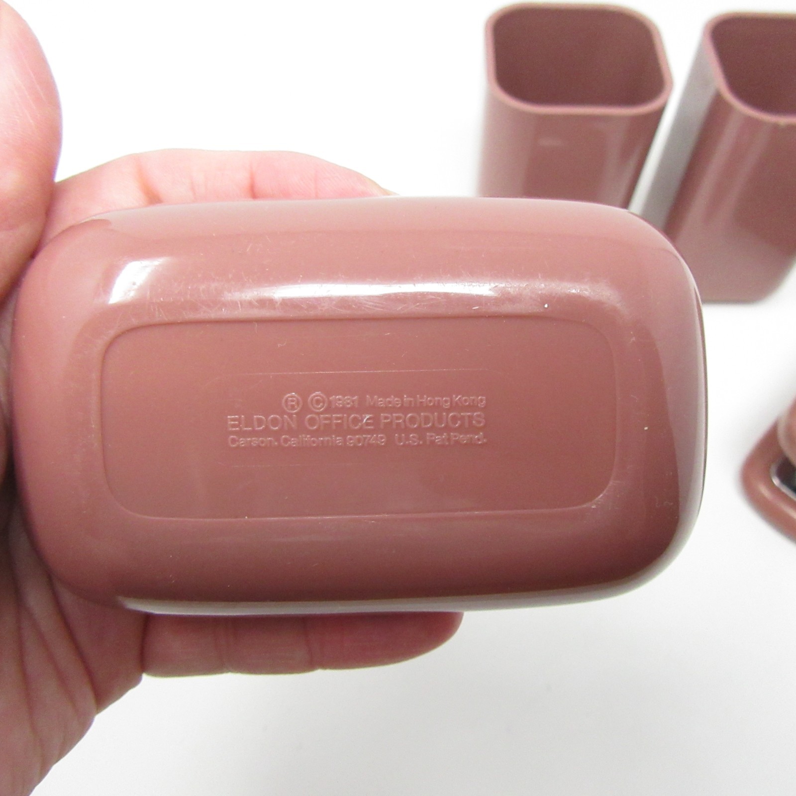 1980s Eldon Pink Mauve Desk Set Stapler Pen Paperclip Holder Retro Office 5pc