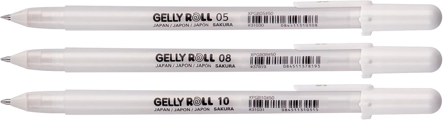 Gelly Roll Basic White Gel Pen Set of 3, Assorted Sizes | Opaque Pens for