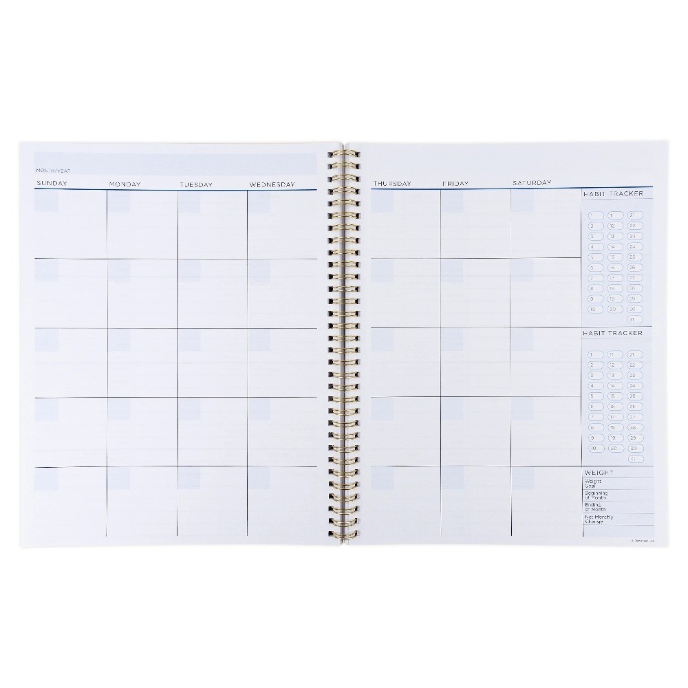 Monthly Weekly Planner Fitness Large 9×11 Inches 12 Month Undated Calendar