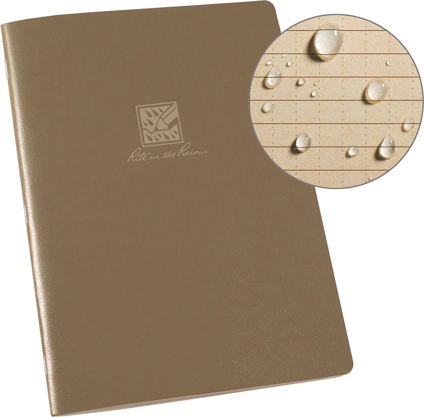Rite In The Rain Large Stapled Notebook Tan Field-Flex Cover 48 Pages – 971T-LG