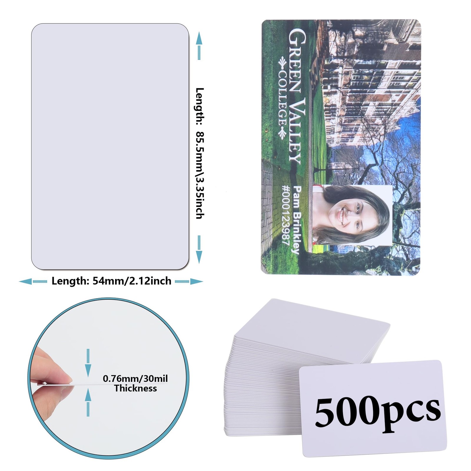 500 Pack Blank White PVC ID Cards CR80 30 Mil Plastic Cards Badge Printers