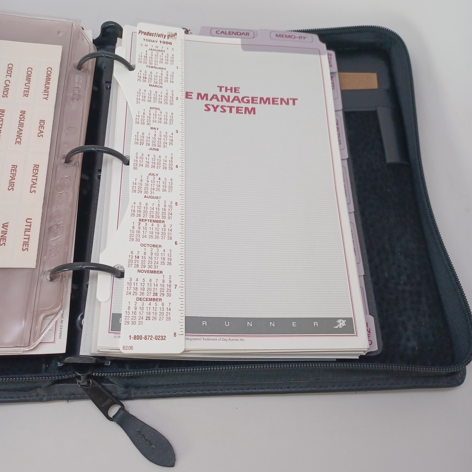 Day Runner Genuine Black Leather Zip Around Organizer Binder Planner Business