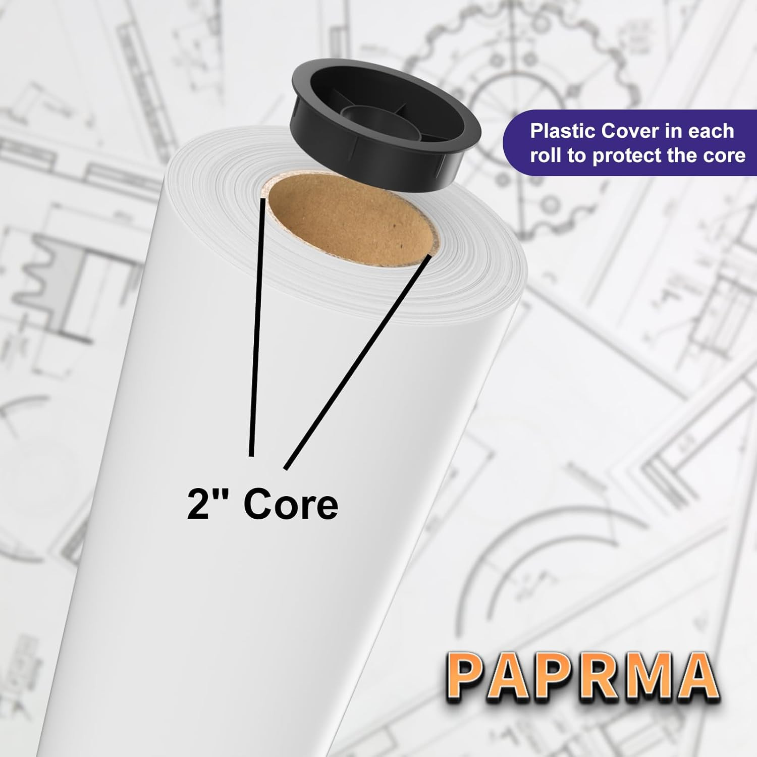 24″ X 150Ft Wide Format Paper 2″ Core, White Plotter Paper CAD Bond 4 Rolls