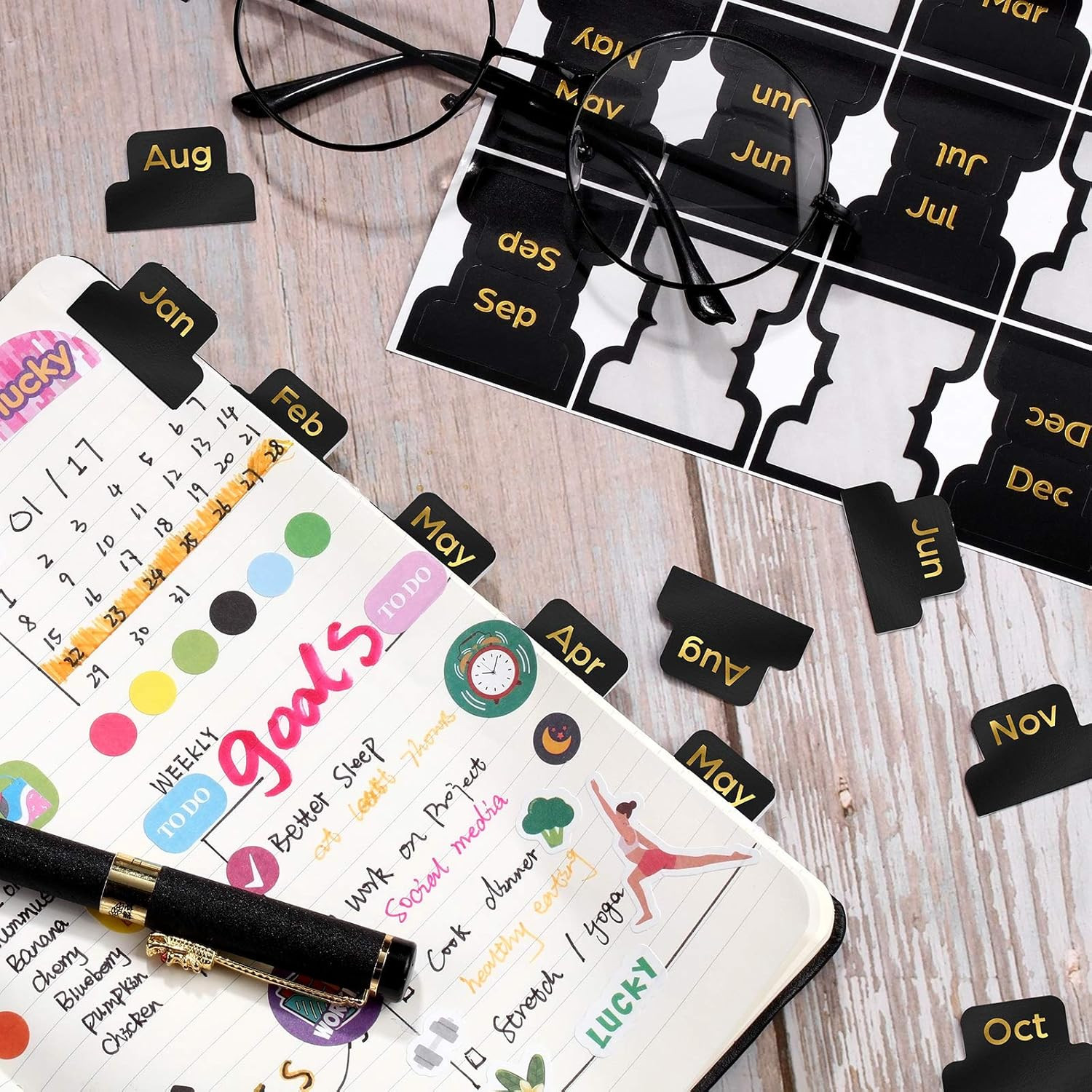 72 Pieces Adhesive Monthly Planner Tabs Monthly Index Stickers Decorative Lab…