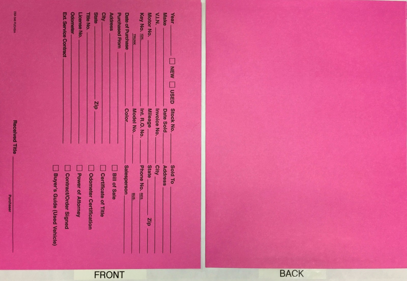 Printed Vehicle Deal Envelopes • DSA-546 Fuchsia • Qty 100 (P8TR)