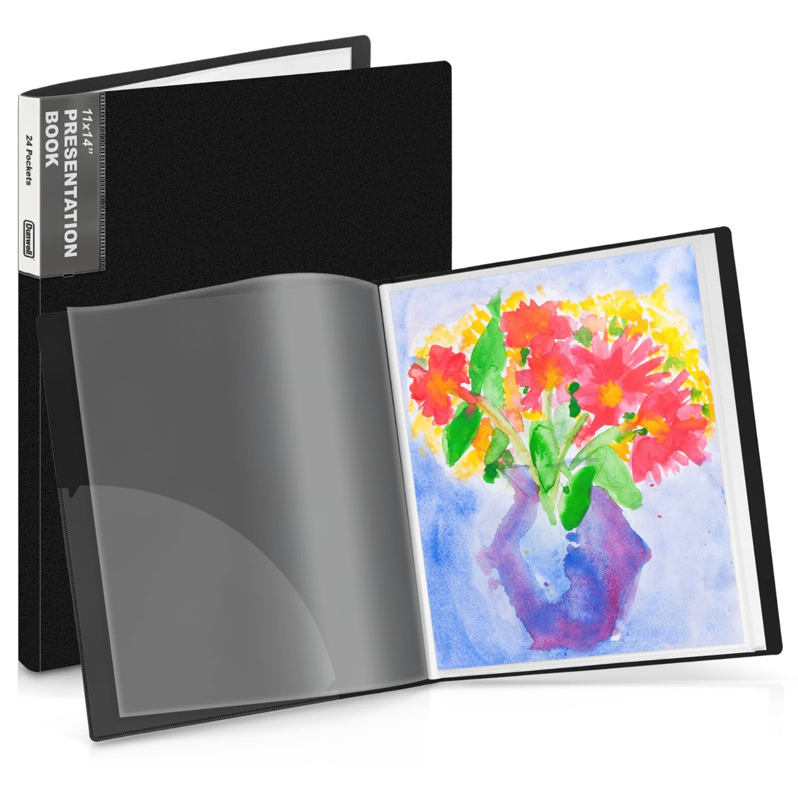 Large Binder 11″x14″ with 24 Sleeves for 48 Pages Art Portfolio Folder Black