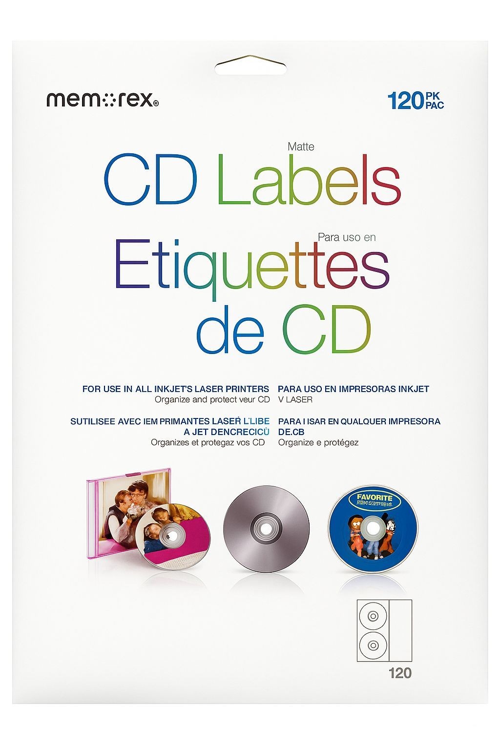 Memorex CD DVD Labels 120 Pack Matte Paper + Spine for Inkjet & Laser Printers