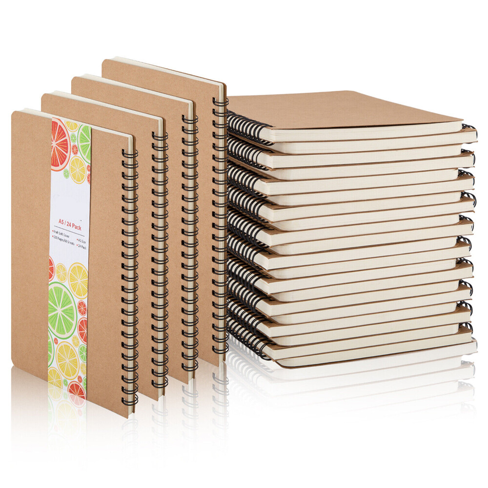 24Pack A5 Unlined Blank Spiral 120Pages 100GMS Paper Spiral Notebook Journals