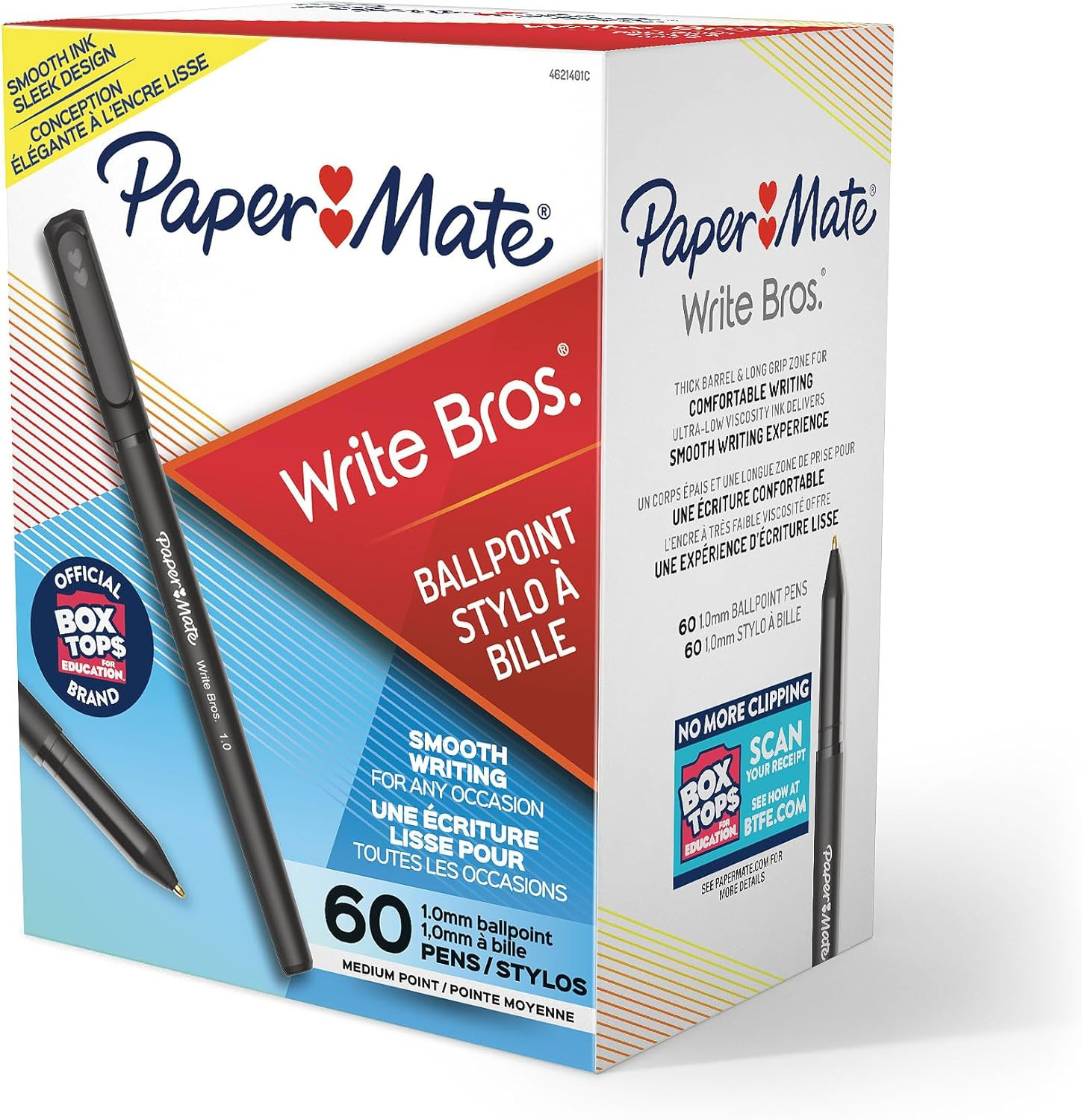 Paper Mate Ballpoint Pens, Write Bros. Black Ink Pens, Medium Point (1.0Mm), 60
