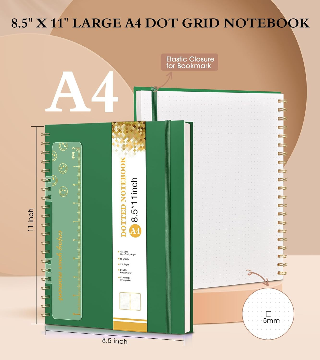 Dotted Notebook, Spiral Notebook Journal 8.5” X 11”, A4 Large Dot Grid Notebooks