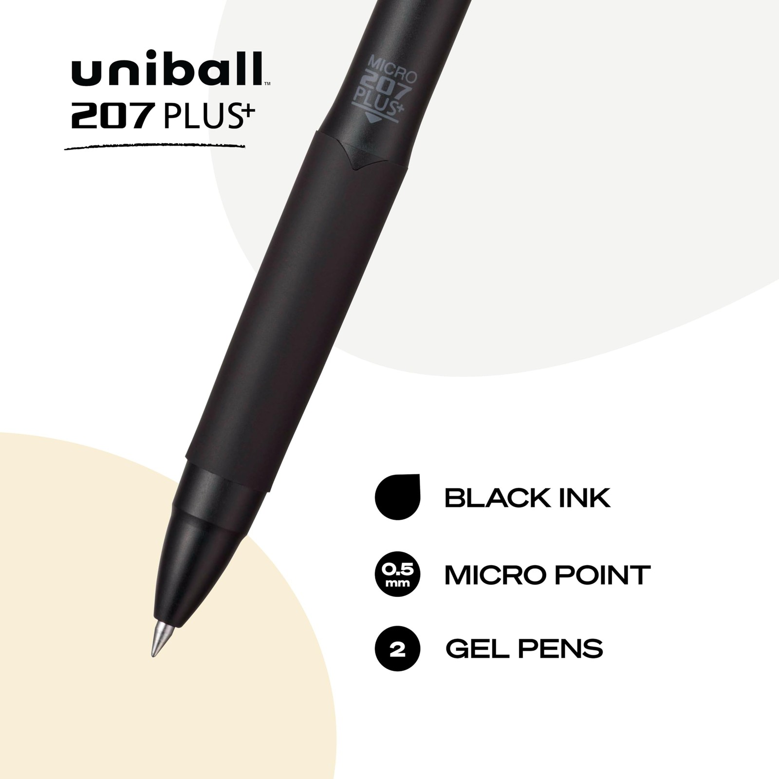 Uni-Ball 207+ Black Retractable Gel Pens 2 Pack 1 Count (Pack of 2),