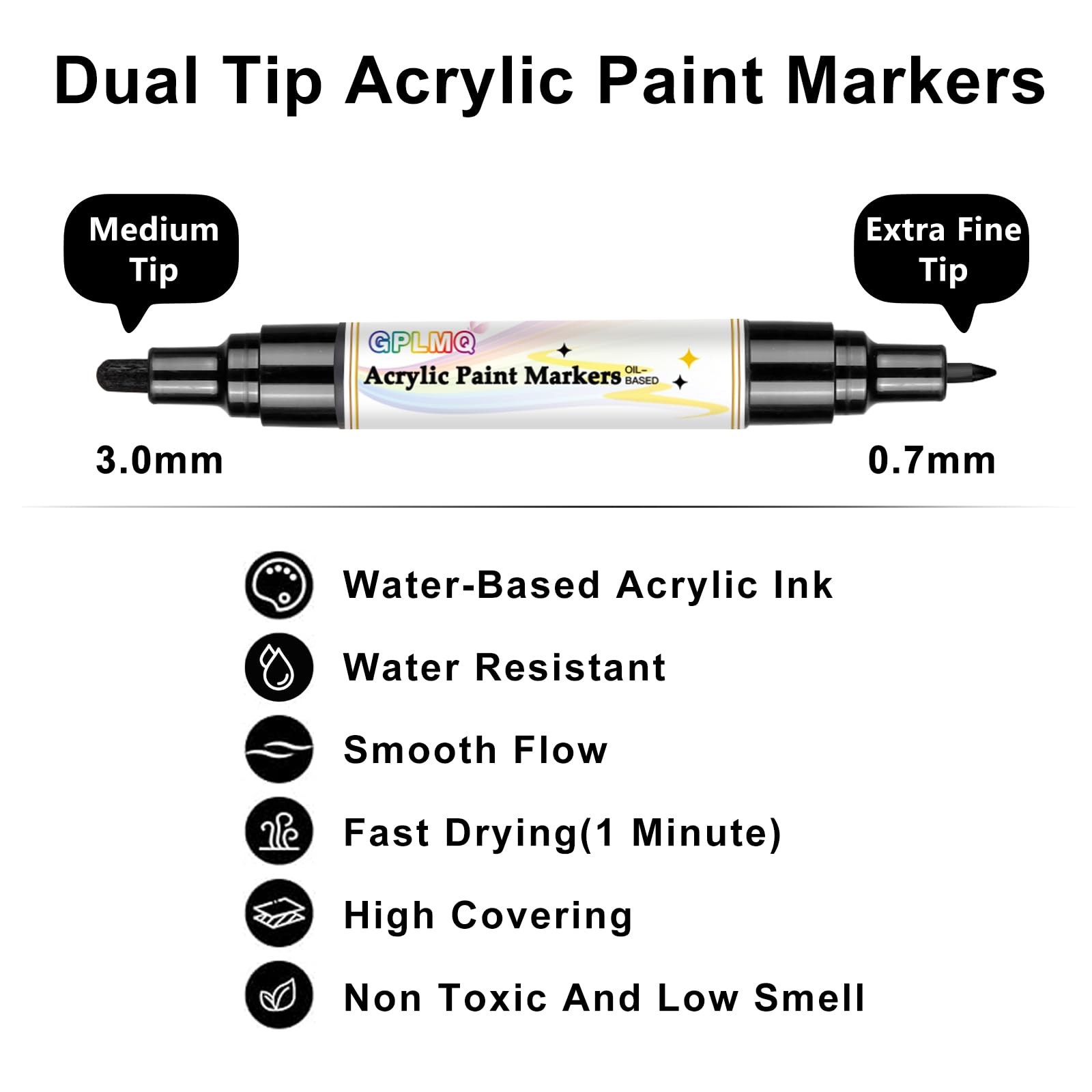 GPLMQ Black Paint Pens – 4 Pack Dual Tip Acrylic 1 Count (Pack of 4),