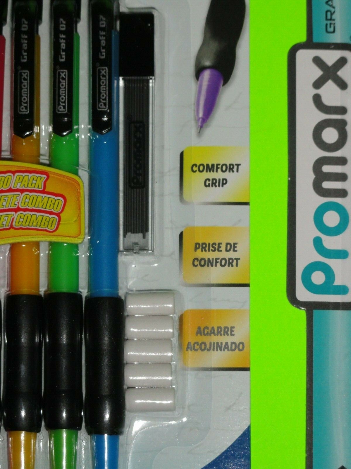 (5x 5 PK)=25 Mechanical Pencils Comfort Grip #2 HB 0.7mm Extra Lead + Erasers