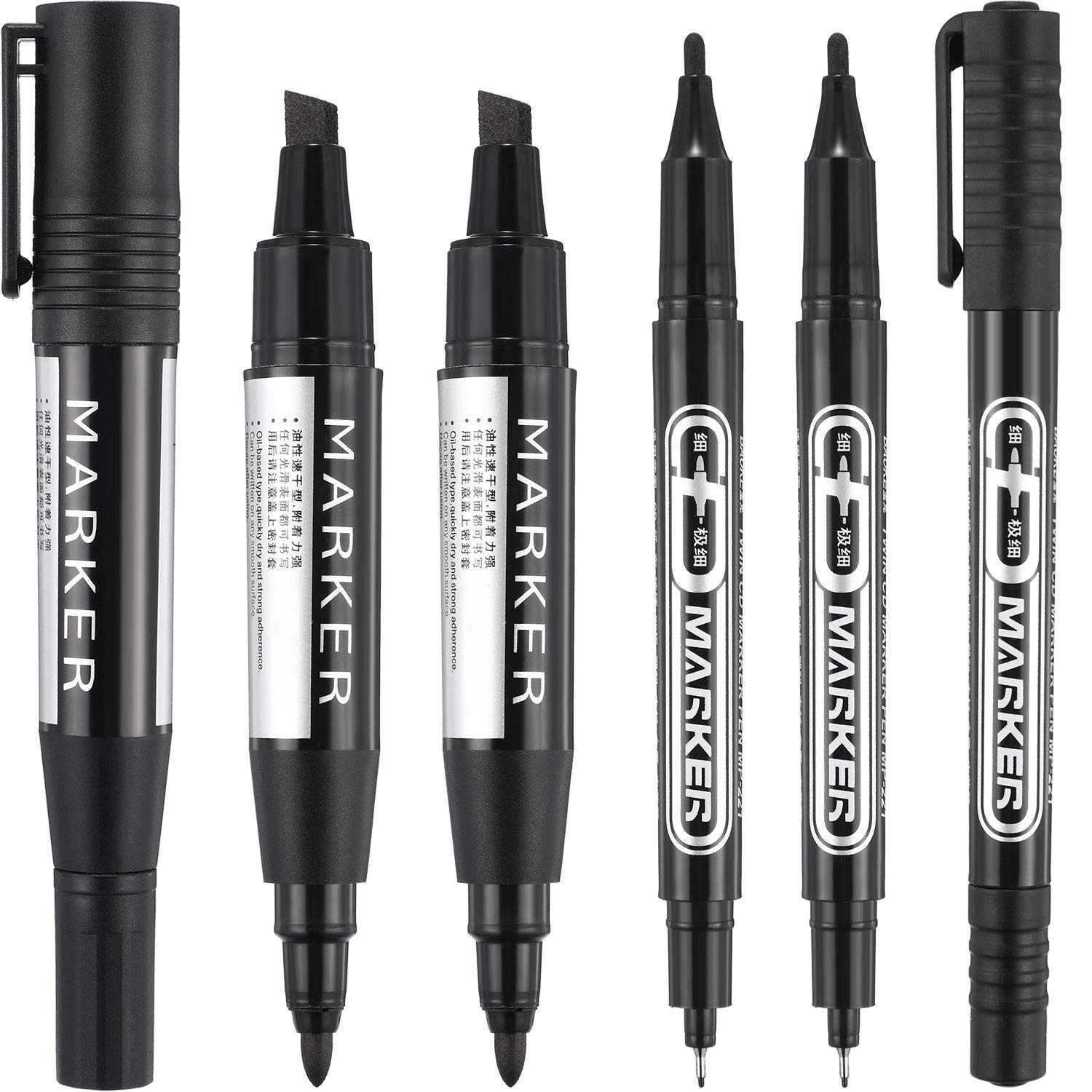 6 Pieces Permanent Markers, Different Sizes Double-ended Permanent Marker Pen…