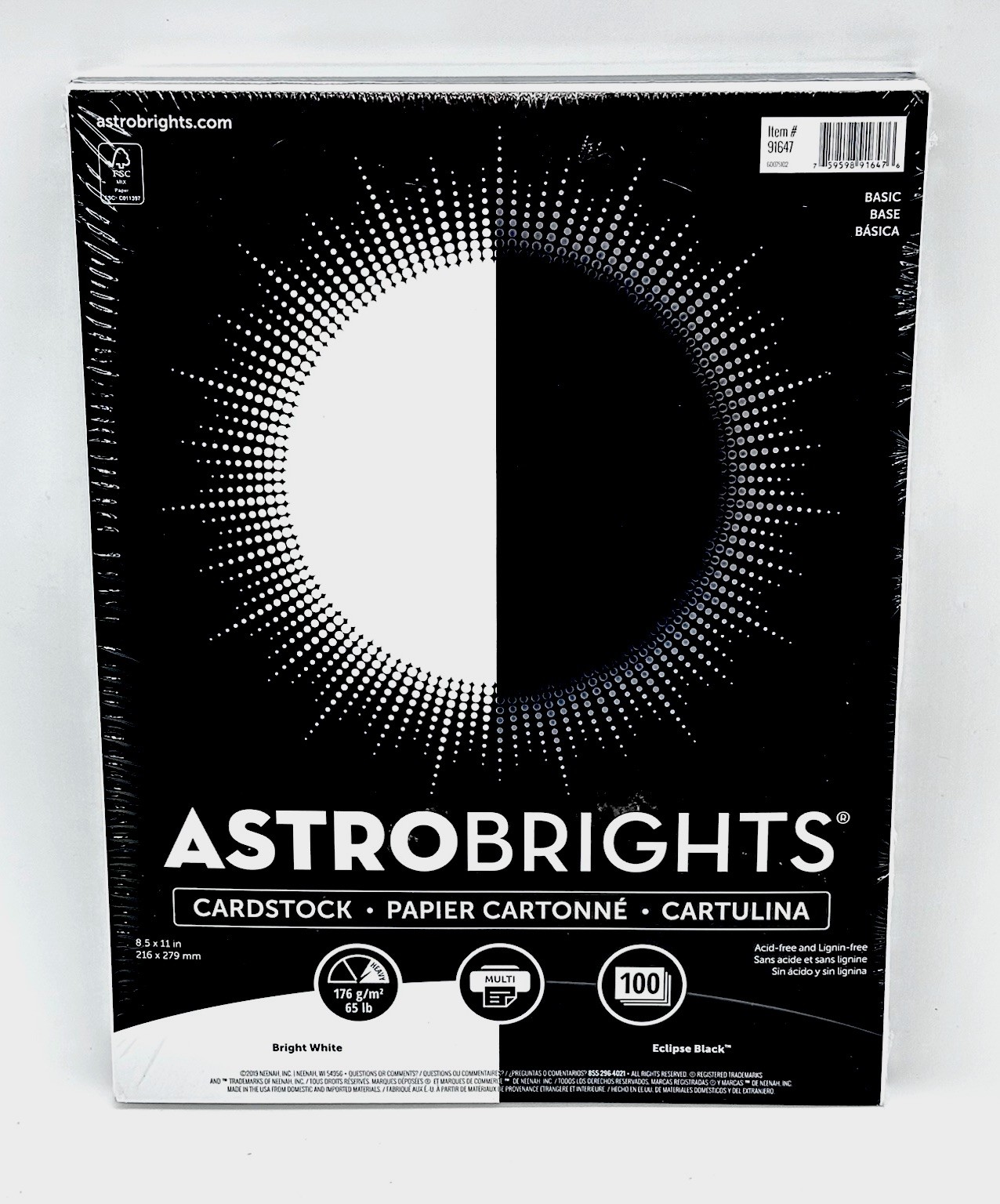 Astrobrights Cardstock Paper 100 Pcs 65 lbs 8.5 x 11 In 91647 50 Black 50 White