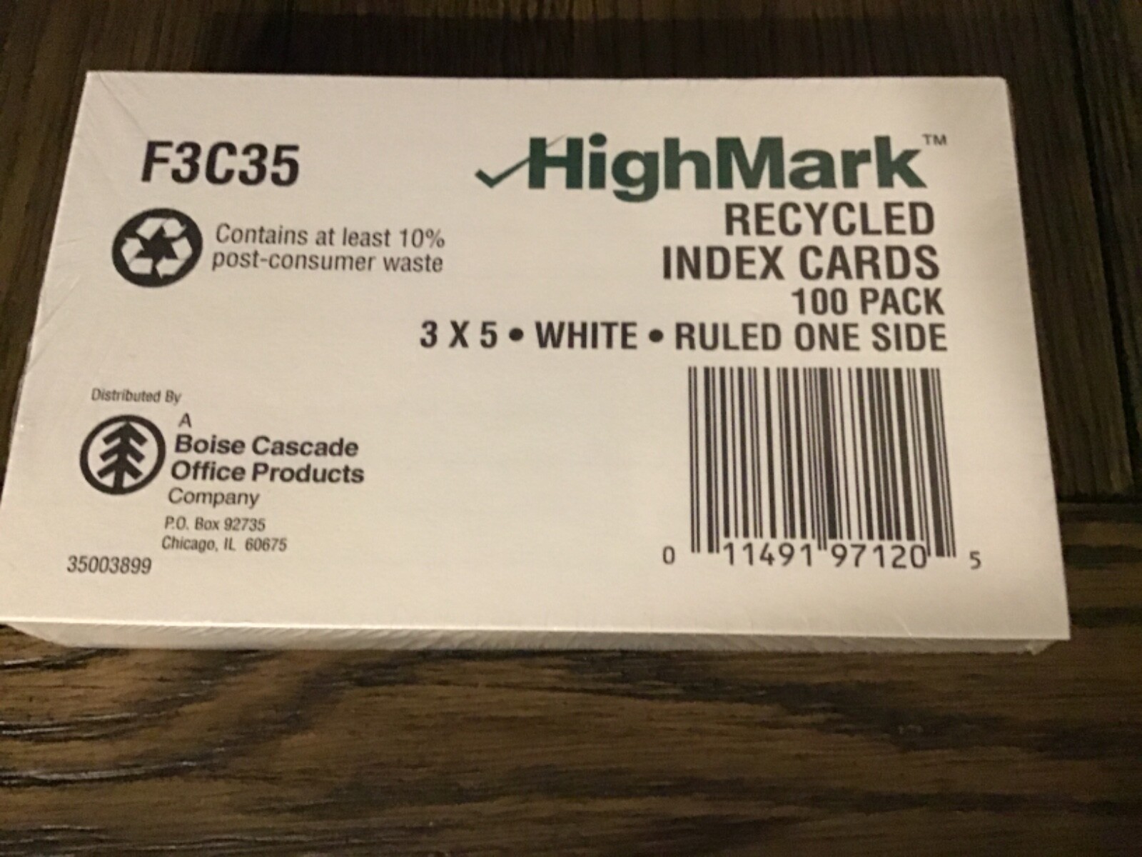 HighMark Ruled Recycled Index Cards, 3 x 5, White, 100/Pack