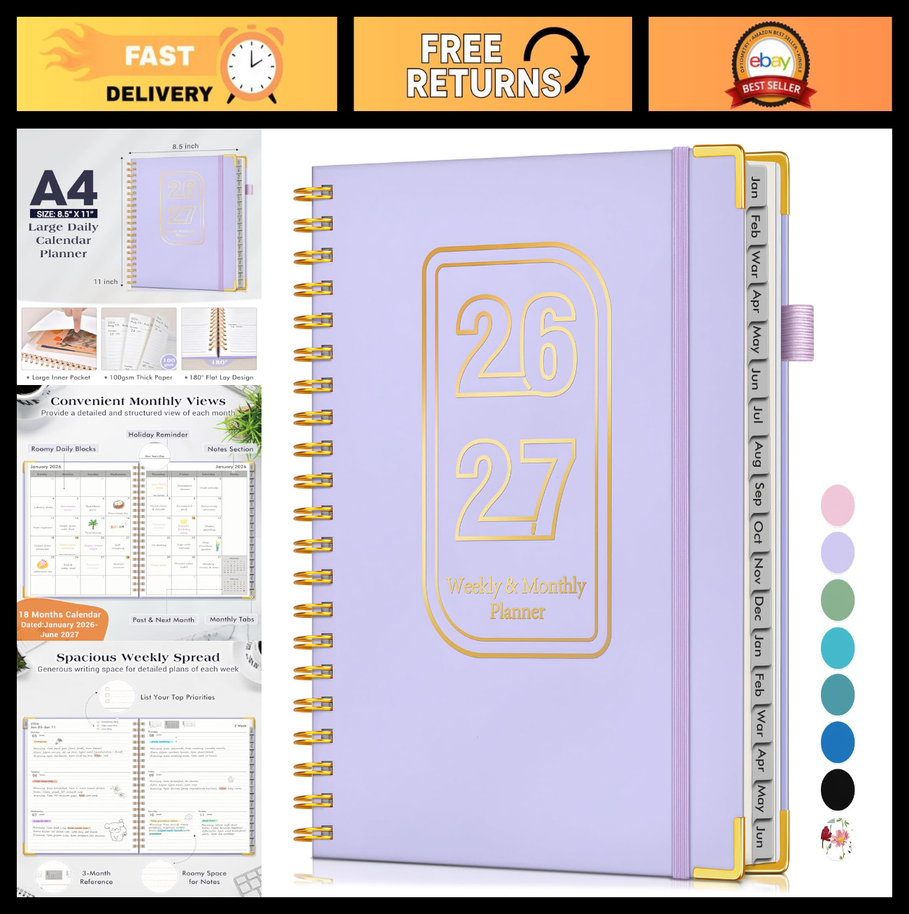 2026-2027 Planner, 18-Month Weekly & Monthly Organizer, 8.5″x11″ Large Calendar,