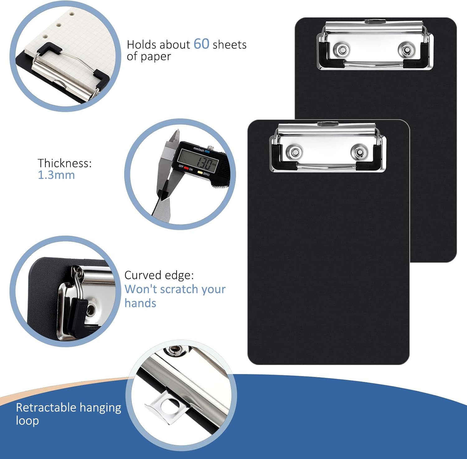 2 PCS Mini Clipboard, 4″ X 6″ Black Small Clipboards Sturdy Pocket Clipboard, Mi