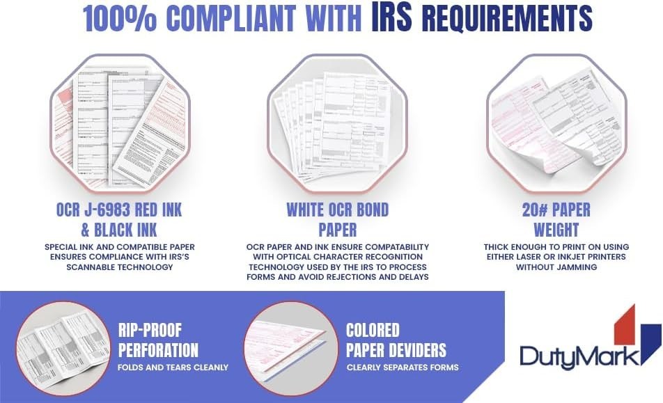 1099 NEC Forms 2025 for 25 Recipients 4 Part Laser Tax Forms Kit, 3 1096 Forms,