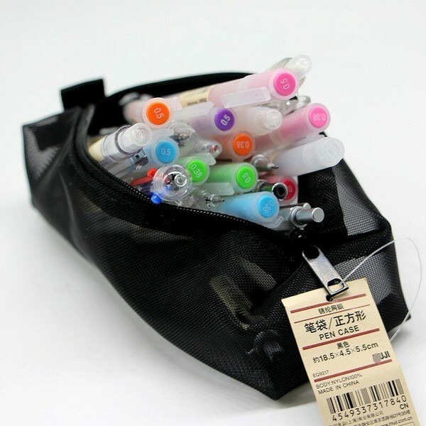 MUJI transparent Mesh Pencil BOX Office Student Pencil Case Nylon School Penbag