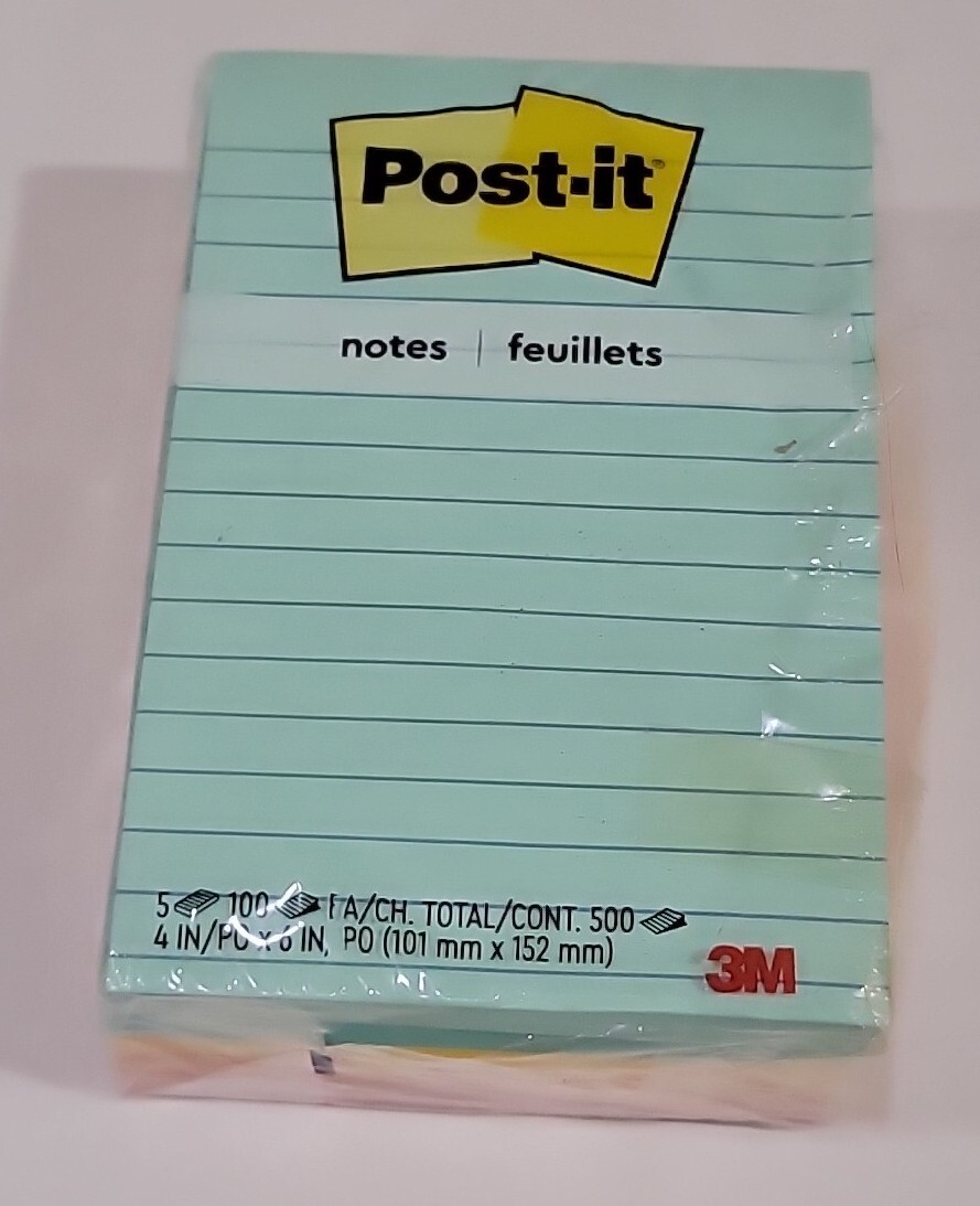 Post-it 4 in X 6 in Pads Lined Note Pads 500 Sheets Total 5 Colors