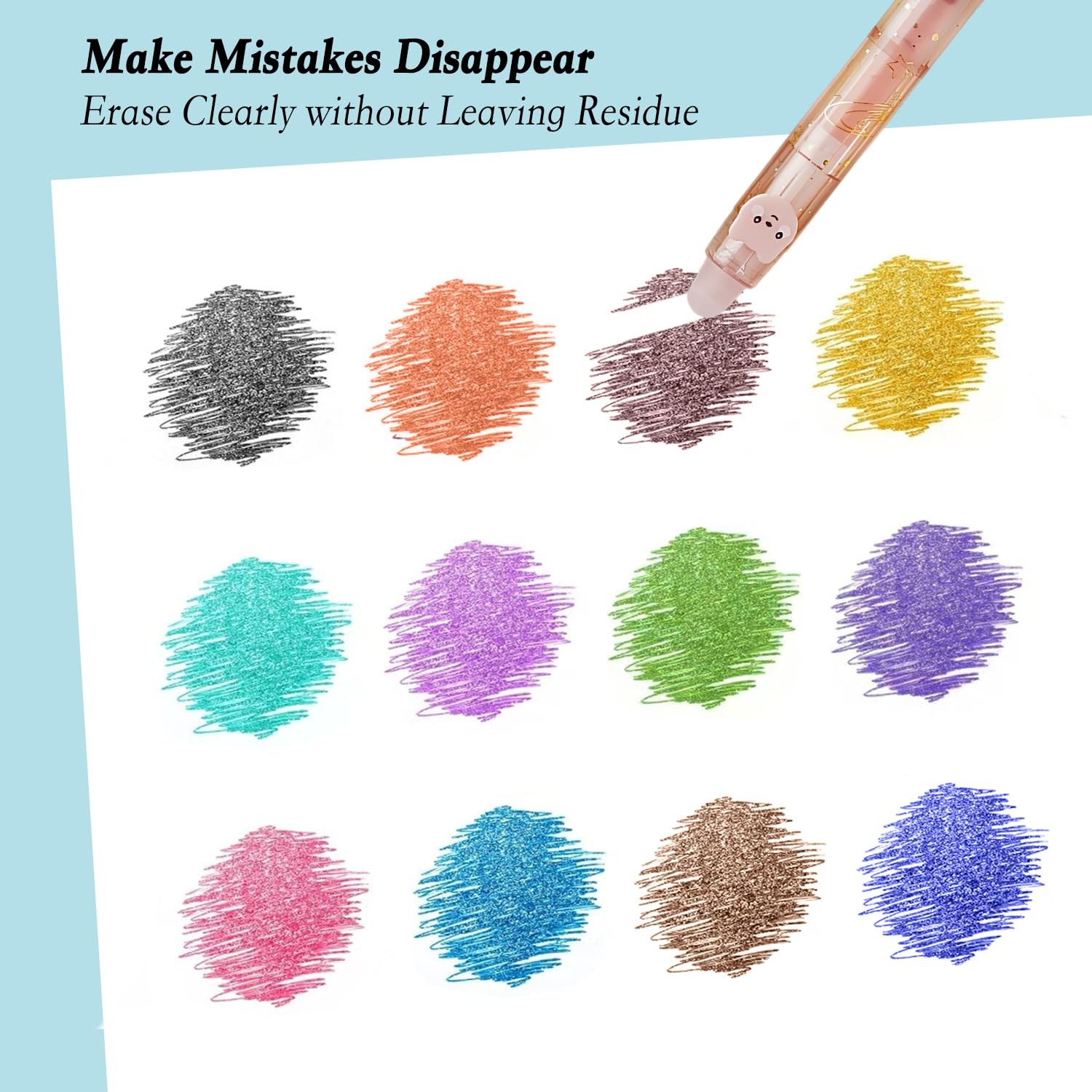 6 Colors Glitter Erasable Gel Pens, 0.5Mm Fine Point Multicolor, Make Mistakes D