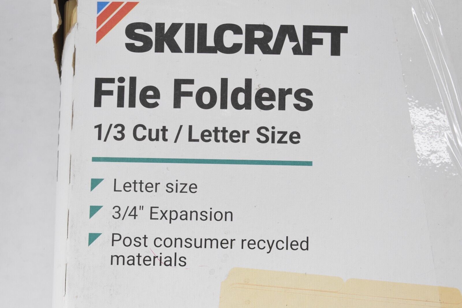 Skilcraft 1/3 Cut Letter Size Manila File Folders 3/4″ Expansion 2507 100 Pack