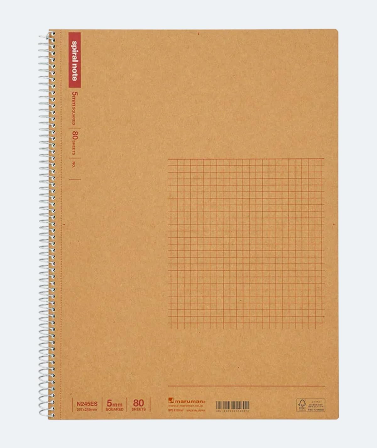 Maruman Spiral Note Basic Grid Notebook- A4, 11.69″ x 8.98″, 80 Sheets / 160 Pag