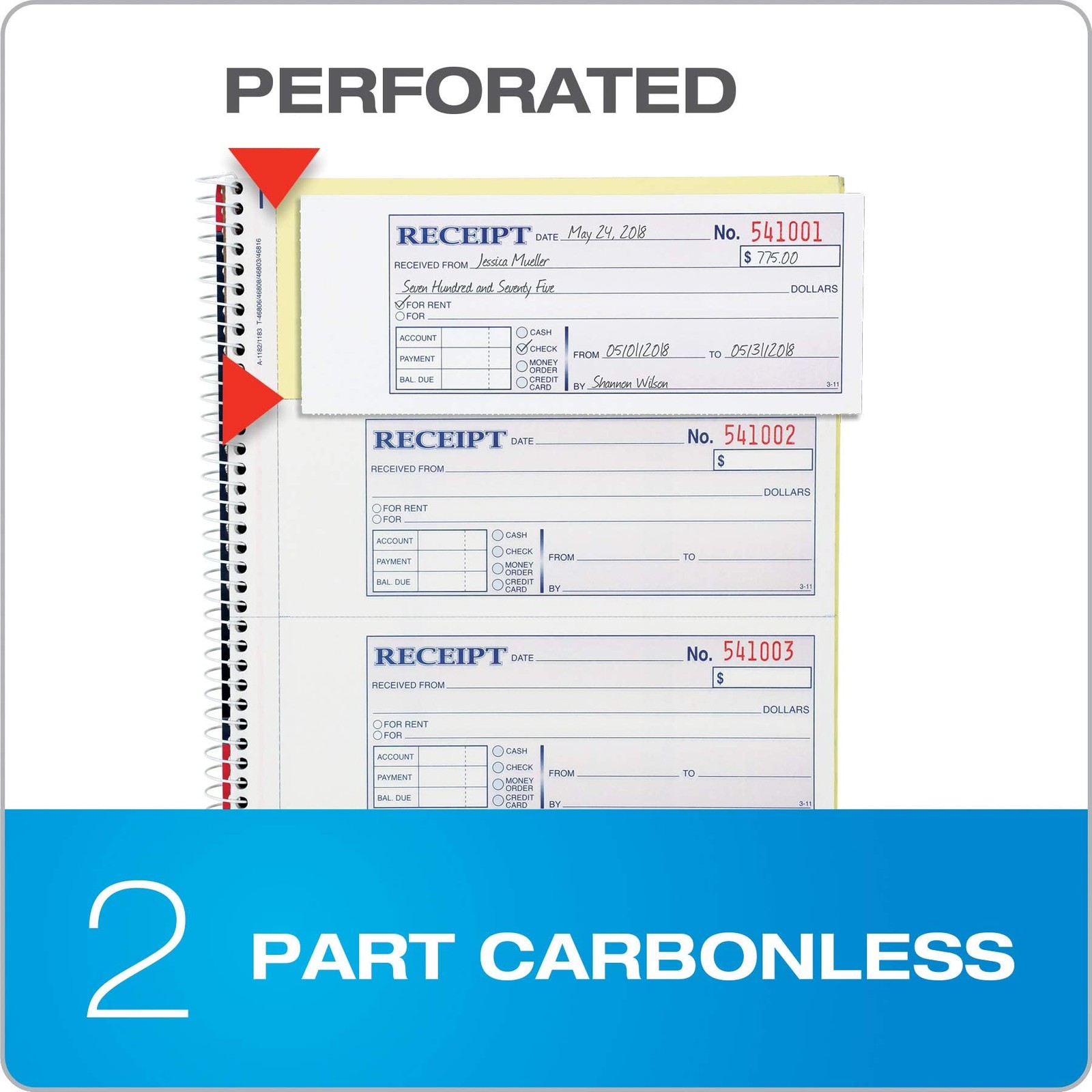 Adams Money and Rent Receipt Book, 2-Part Carbonless, 7-5/8″ x White/Canary
