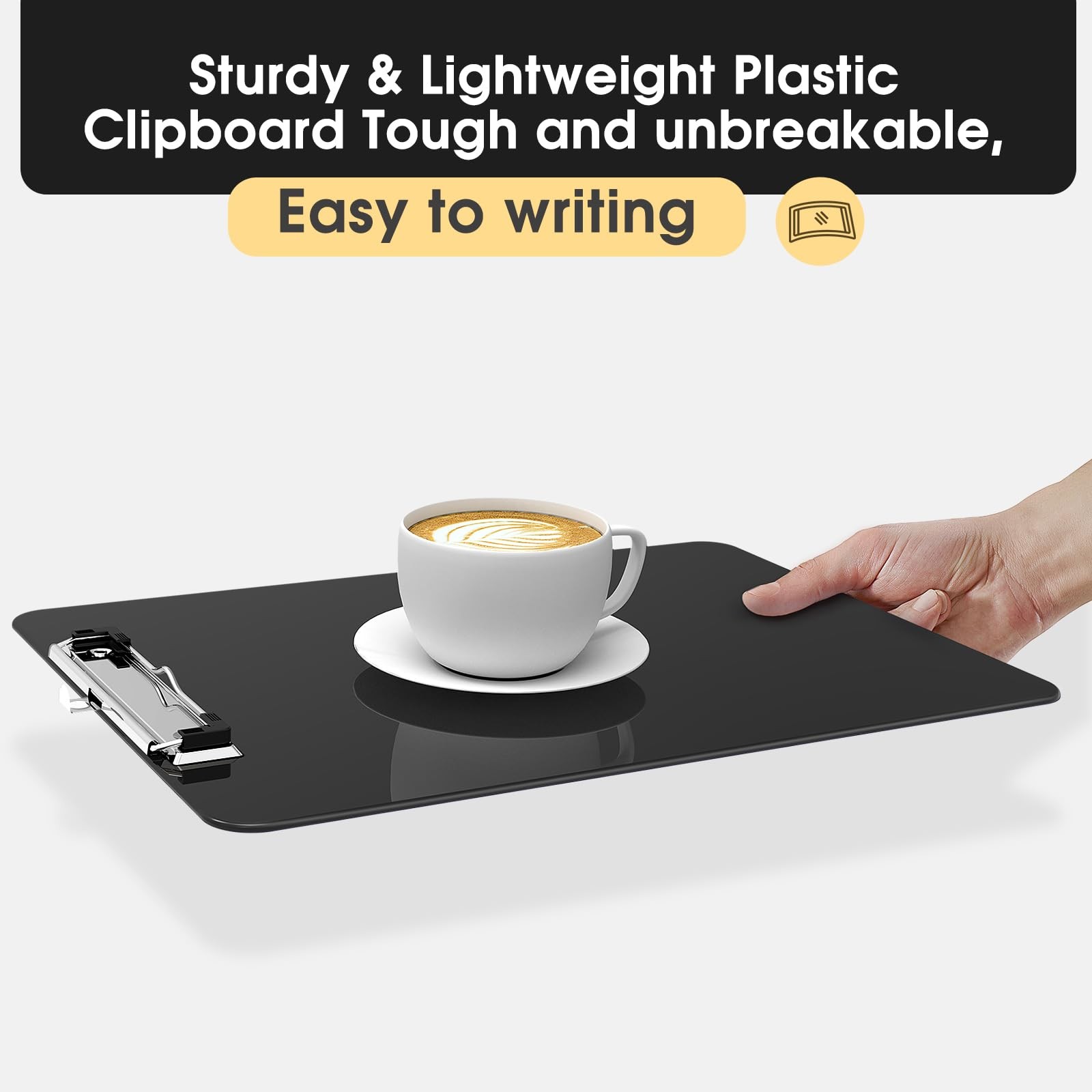 2 Pack Plastic Clipboards A4 Black 8.5×11 Low Profile Clip Classroom Supply