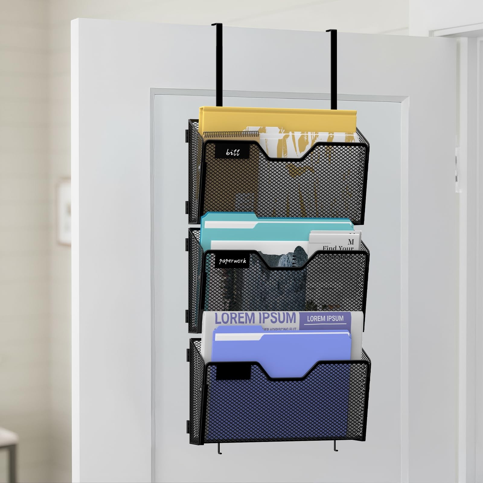 3 Pack Magnetic File Holder Wall File Organizer with Label Panel and 2 Hooks …