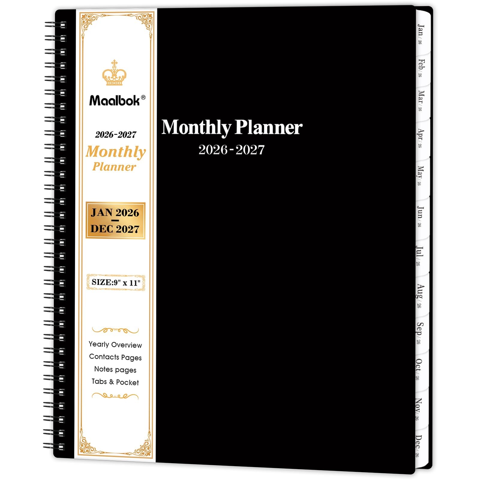 2026–2027 Monthly Planner 9×11, January 2026–December 2027 Calendar, Black Cover