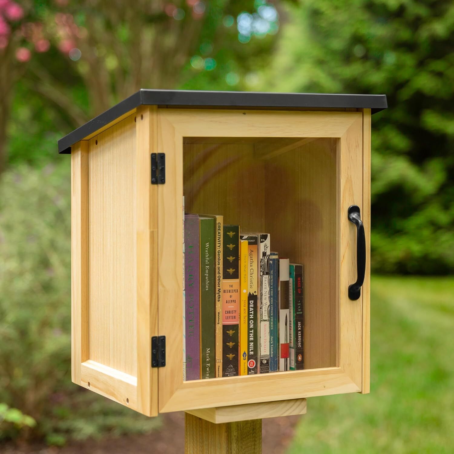 Tiny Library Box Outdoor Neighborhood Book Exchange Kit 13x11x16″ Wood Cabinet
