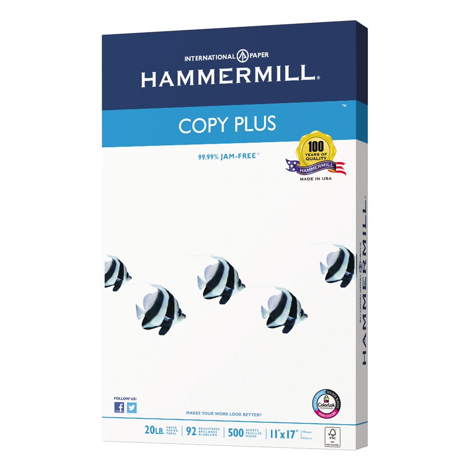 Hammermill 105023 Copy Plus Paper, 92 Brightness, 20lb, 11″ x 17″, White