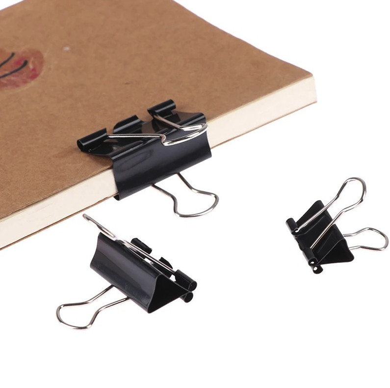 10pcs Black Metal Binder Clips Paper Clamps 19/25/32mm Office Set – NEW