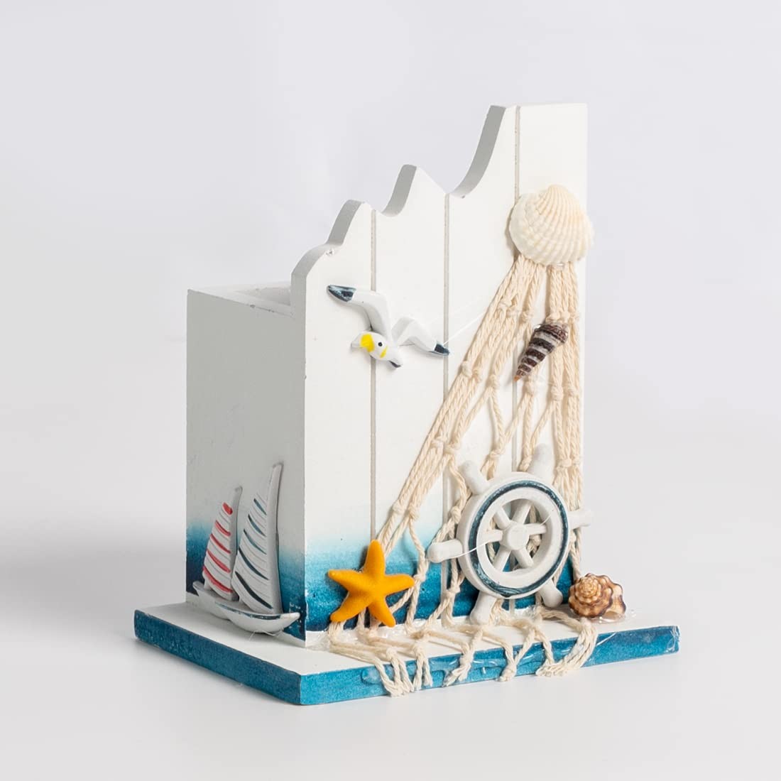 Pen Holder – Sailing Themed Pencil Organizers Wooden Desk White and Blue