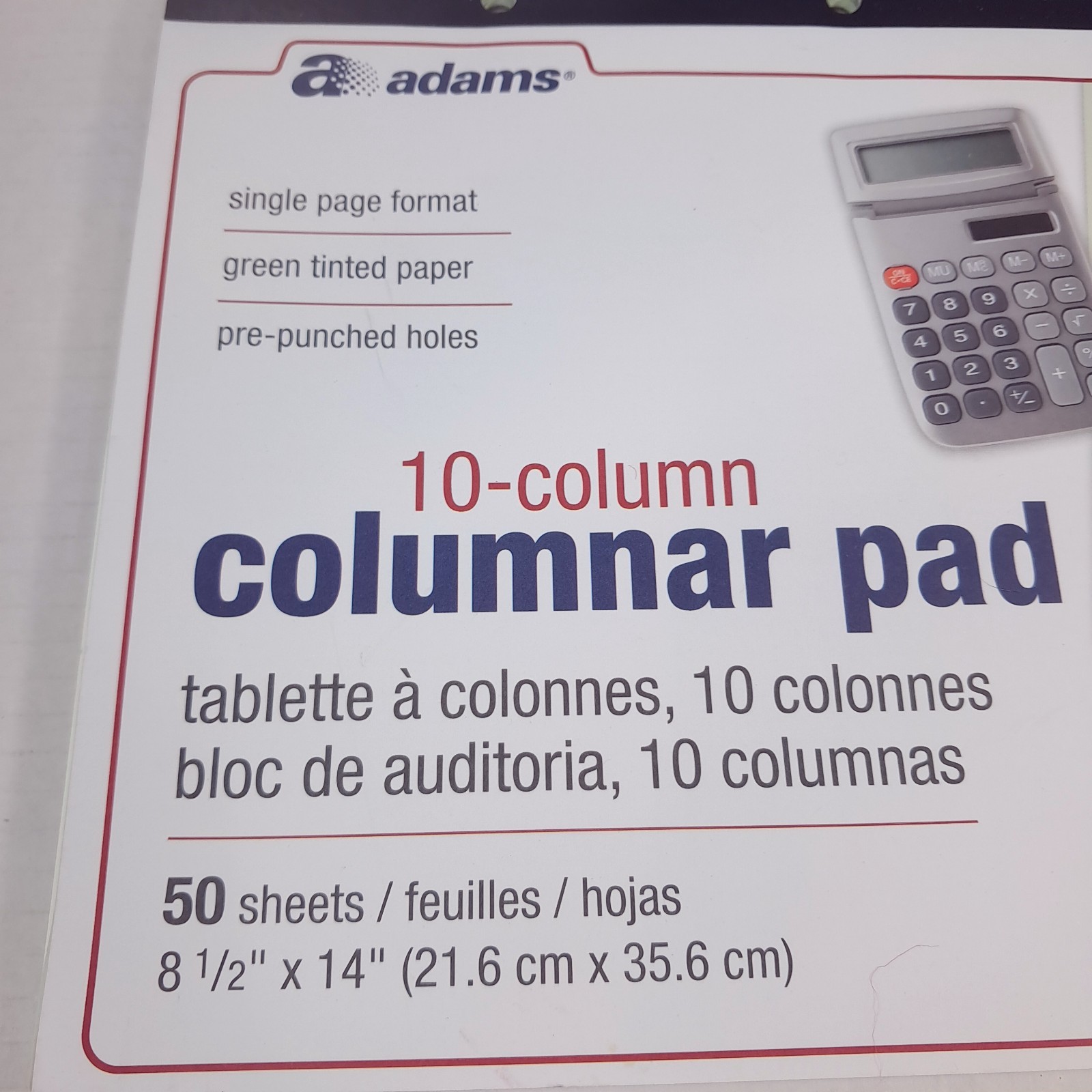 Adams 10 Column columnar pad Analysis Pad 50 Pages Green 8.5×14″ ABFACP148510