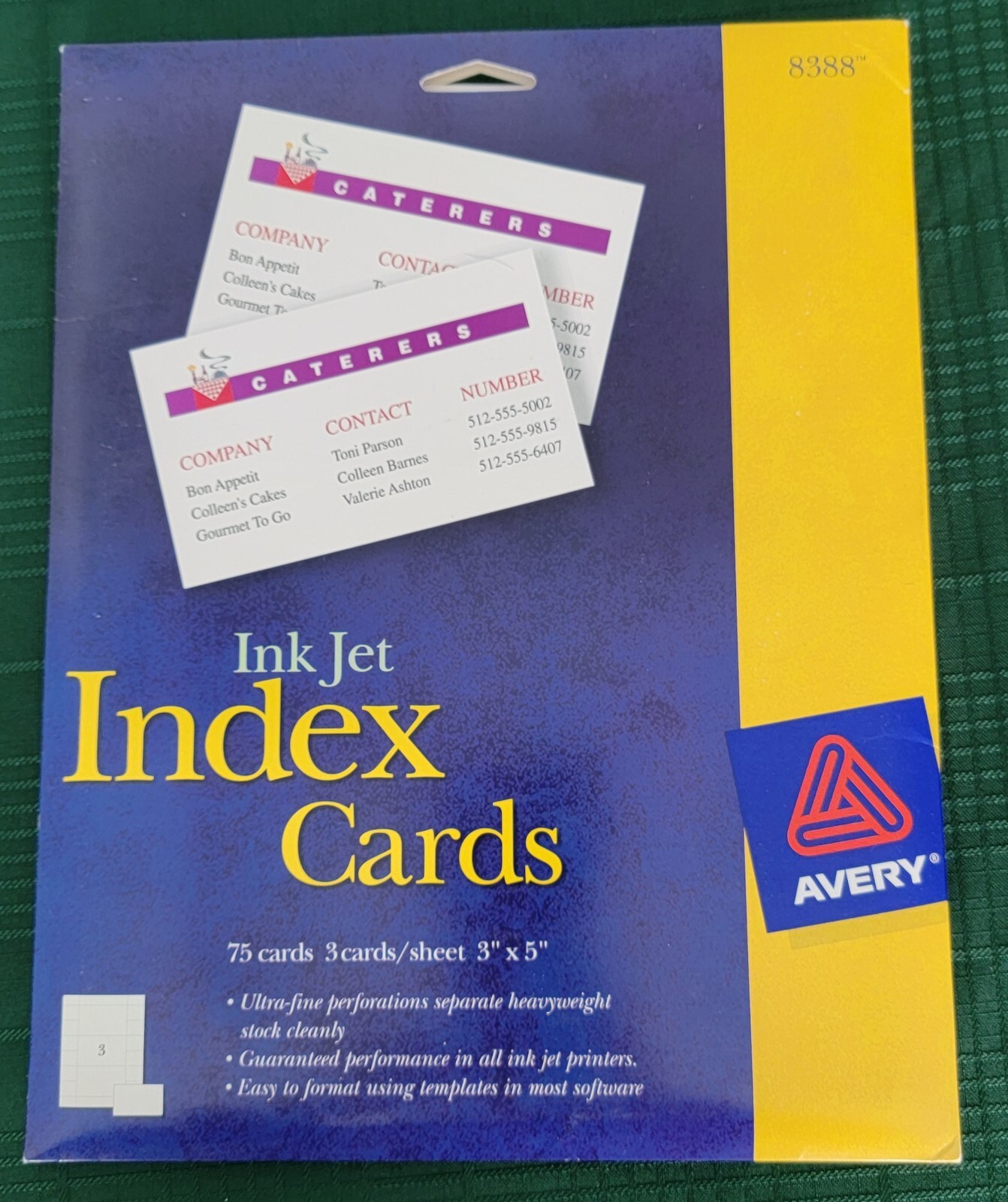 Avery Ink Jet White Index Cards 8388 75 Cards 3 cards per sheet 3″ X 5″ New