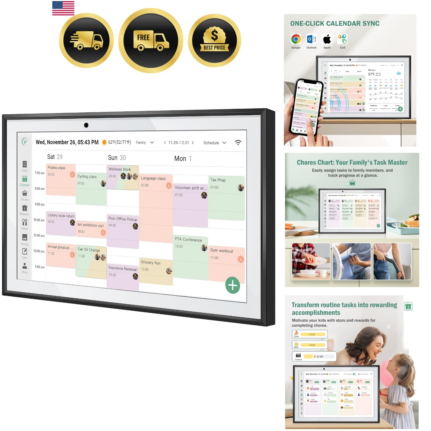 WiFi Digital Calendar Smart Family Planner,Chore Charts, Achievement Rewards,…