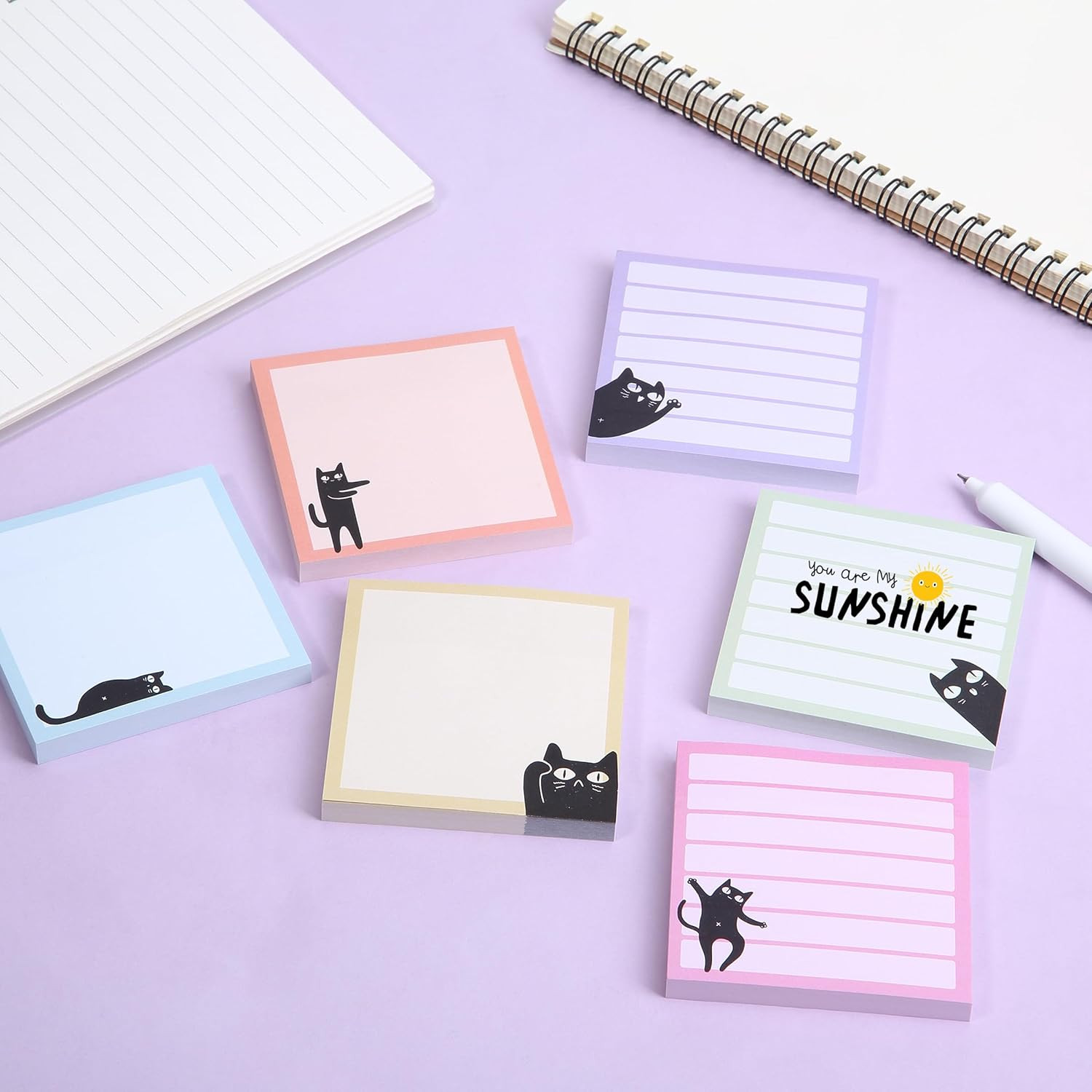 – Black Cat Sticky Notes Set, 3″ X 3″, 6 Pads, 480 Sheets, Black Cat Sticky Note