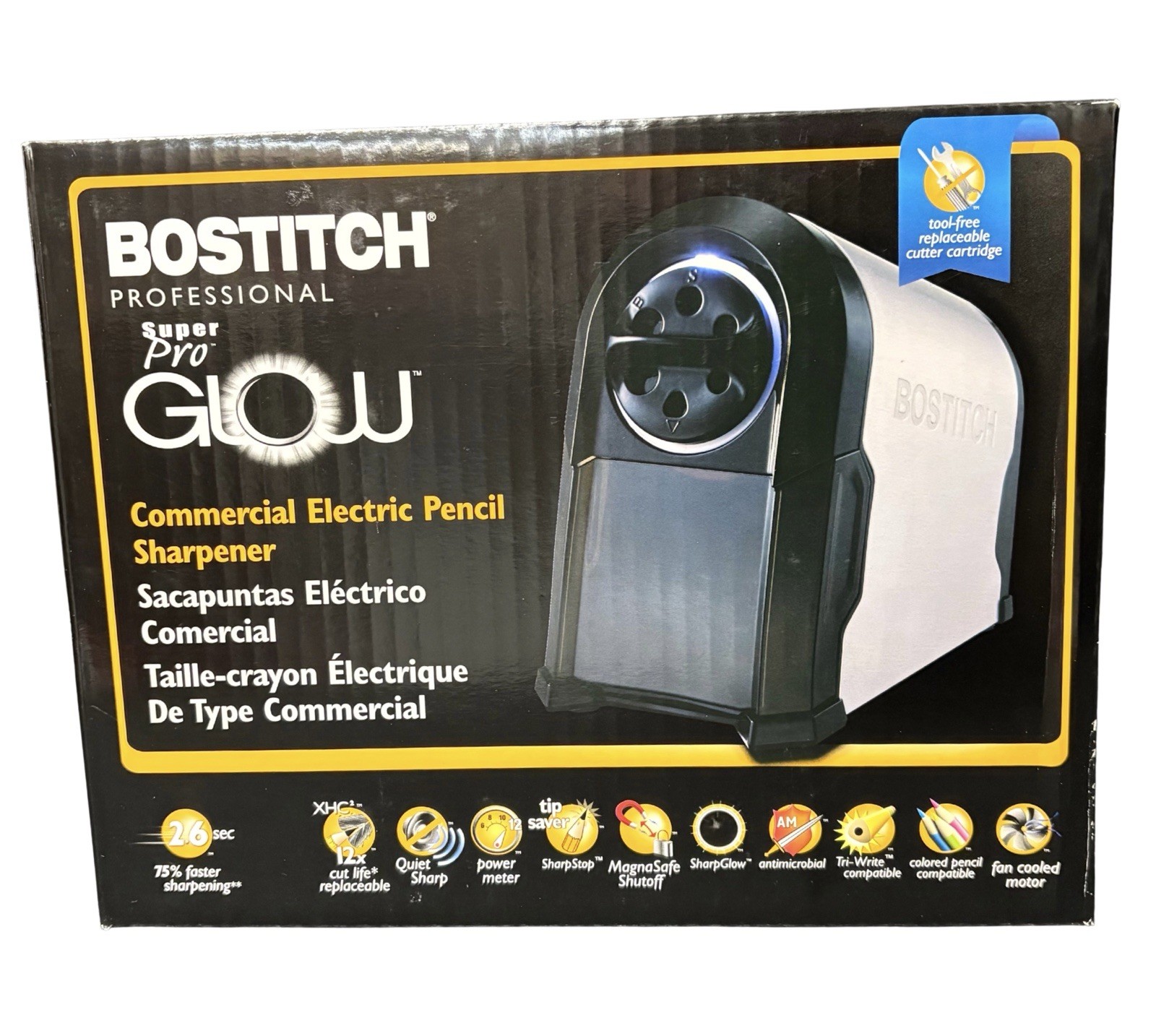 Bostitch SuperPro Glow Commercial Electric Pencil Sharpener, Black – Classroom