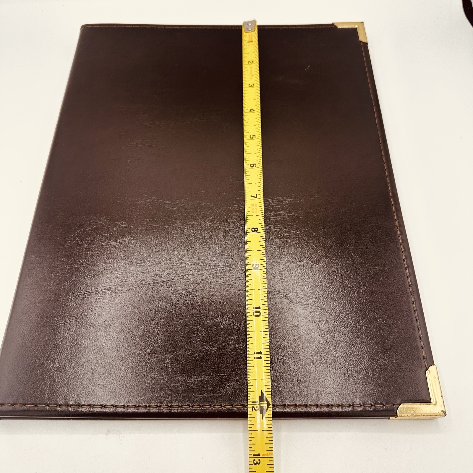 Samsill Leather Padfolio Portfolio Brown Gold Corners Pockets 9.5×12 USA 7001