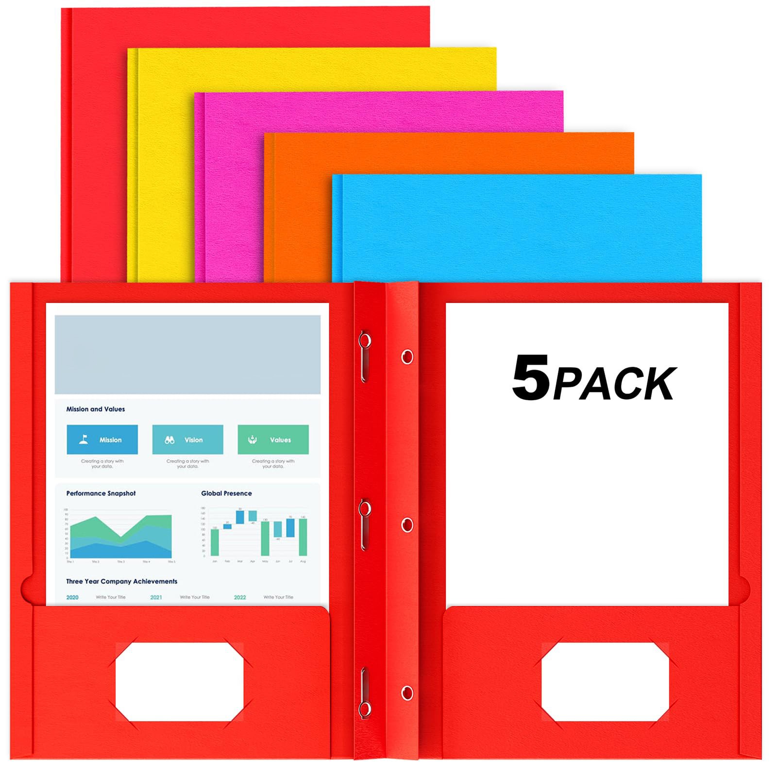 Multicolor Paper Folder, 2 Pockets, Prongs For Office, Letter Size