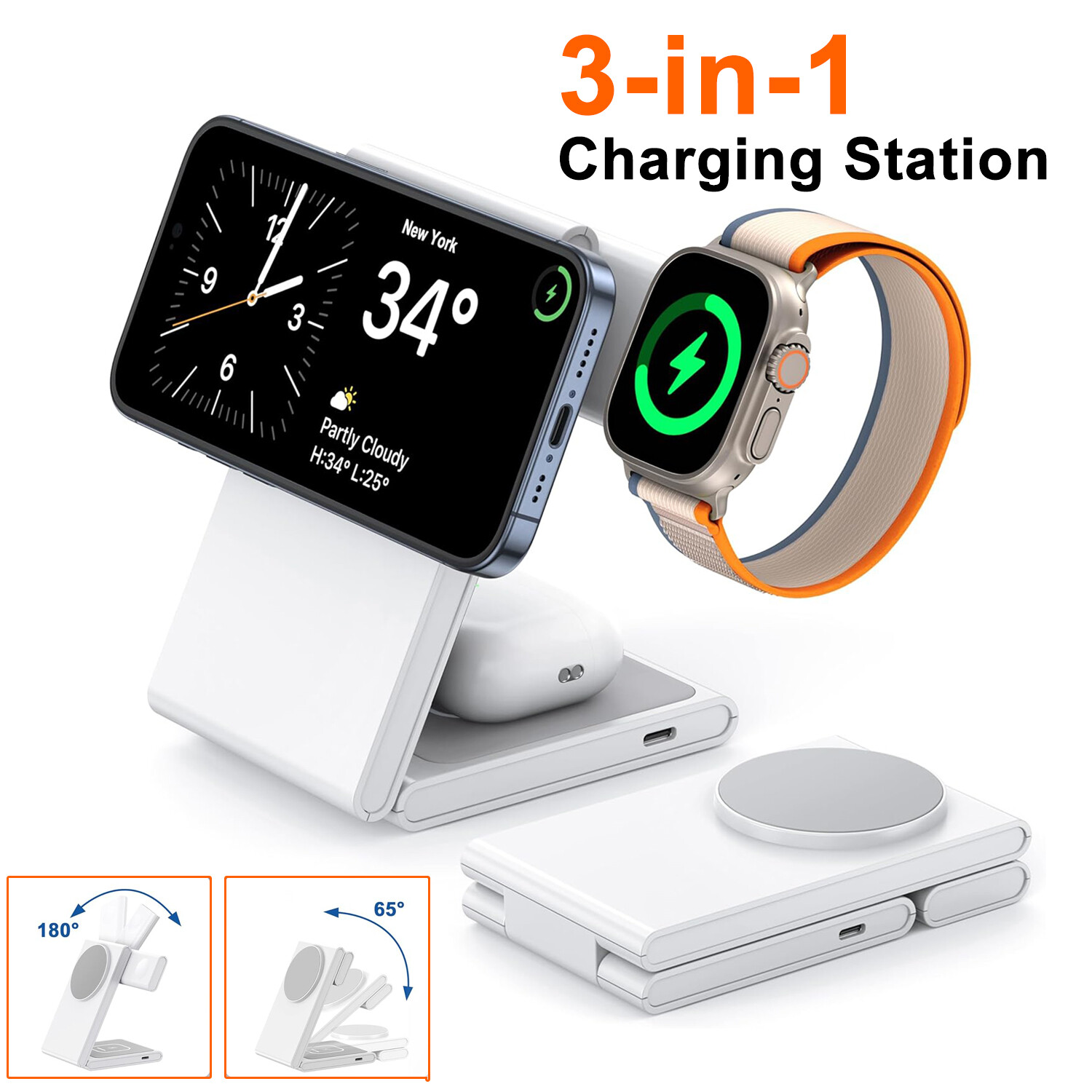 3 in 1 Wireless Charger Charging Station for Apple iPhones 16 15 14 13 12 Watch